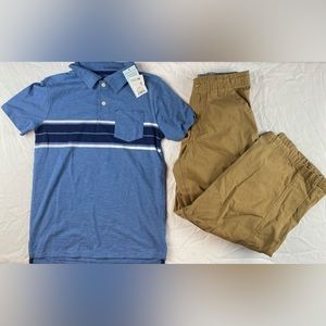 2 in 1 Boys Dark Khaki Pants/Shorts with Blue Polo Shirt Size M 8-10